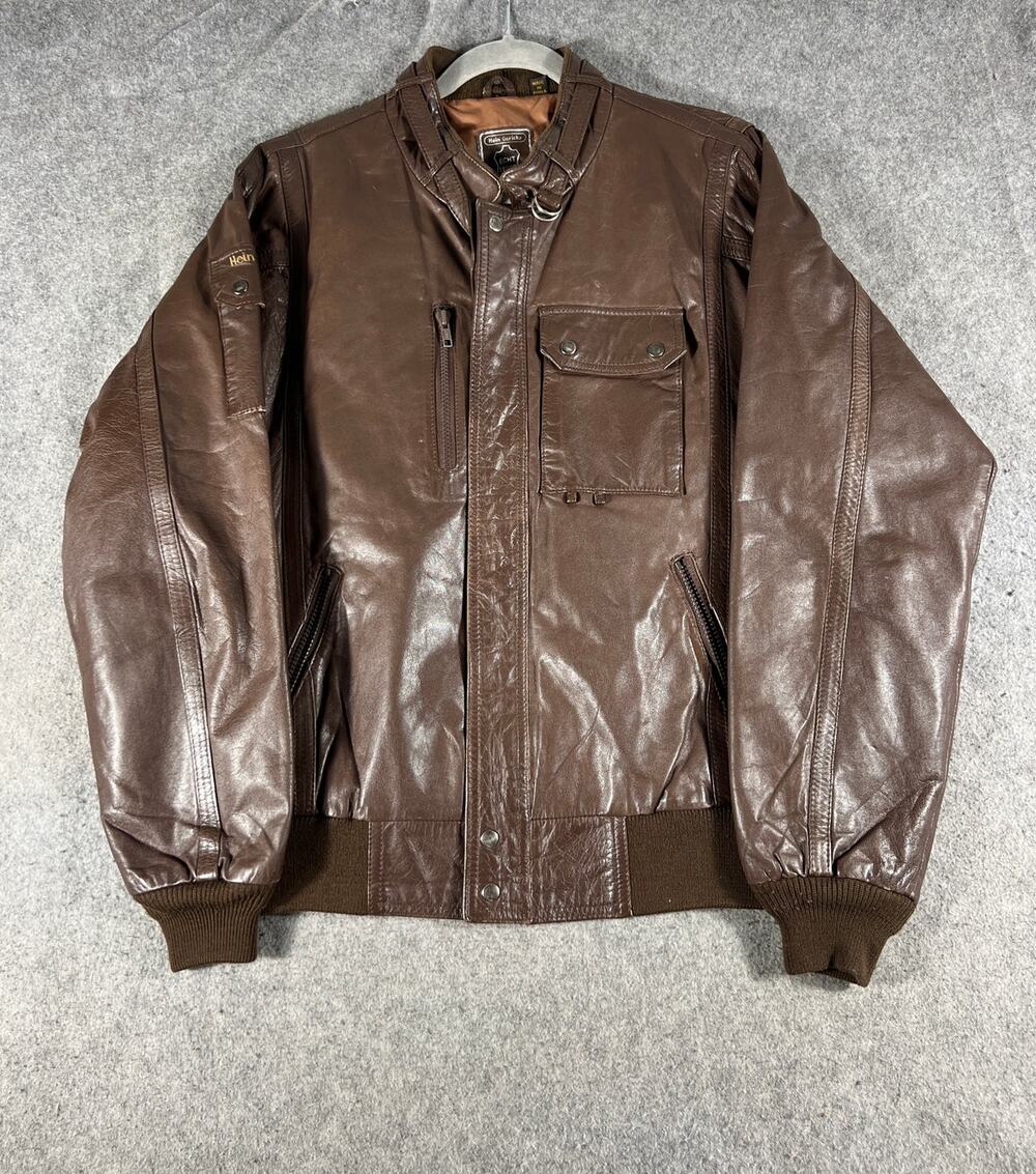 VTG 90s Hein Gericke Motorcycle Jacket Mens Medium Brown Leather Bomber Flight